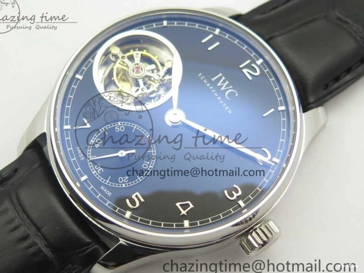 MIROTIME 0524 Sporty Portuguese Tourbillon IW5463 SS ZF Best Edition Black Dial on Black Leather Strap 7173